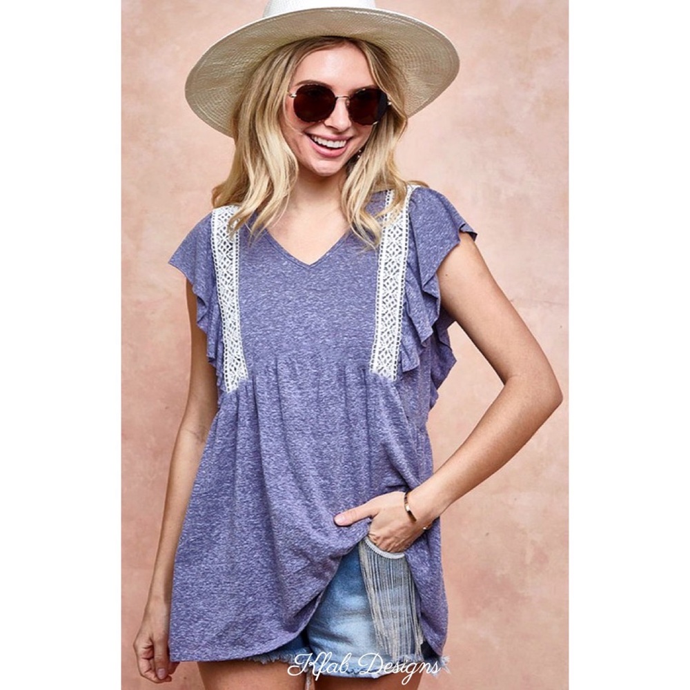 ❤️NEW! V Neck Tri Blend Soft Knit Top with Crochet Lace Detail! - Picture 4 of 10